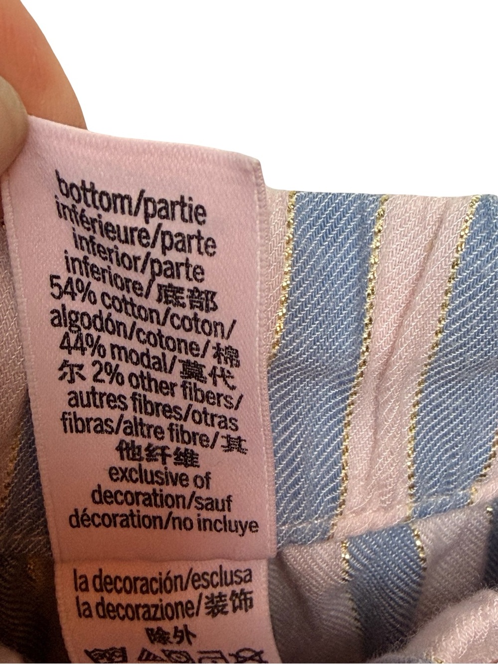 Victoria's Secret Striped Pajama Set Blue Pink Gold Shimmer Long Sleeve Small - Picture 9 of 9